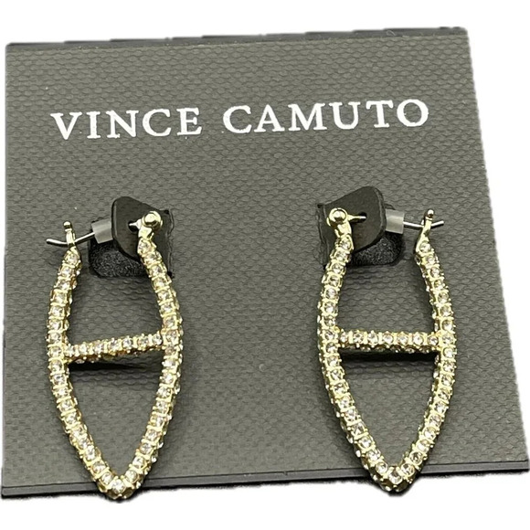 Vincent Camuto Gold-Tone Pave Detail Upside Down Letter A Snap Hinge Earrings - Picture 2 of 3